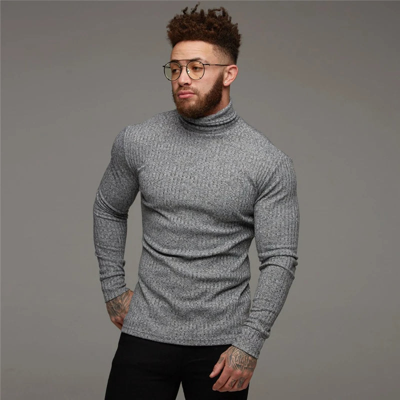 Herren Rollkragenpullover Slim Fit Strickmode Winter-Grau-M-Luzern Mode