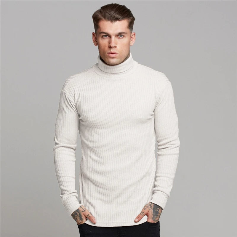 Herren Rollkragenpullover Slim Fit Strickmode Winter-Weiß-M-Luzern Mode