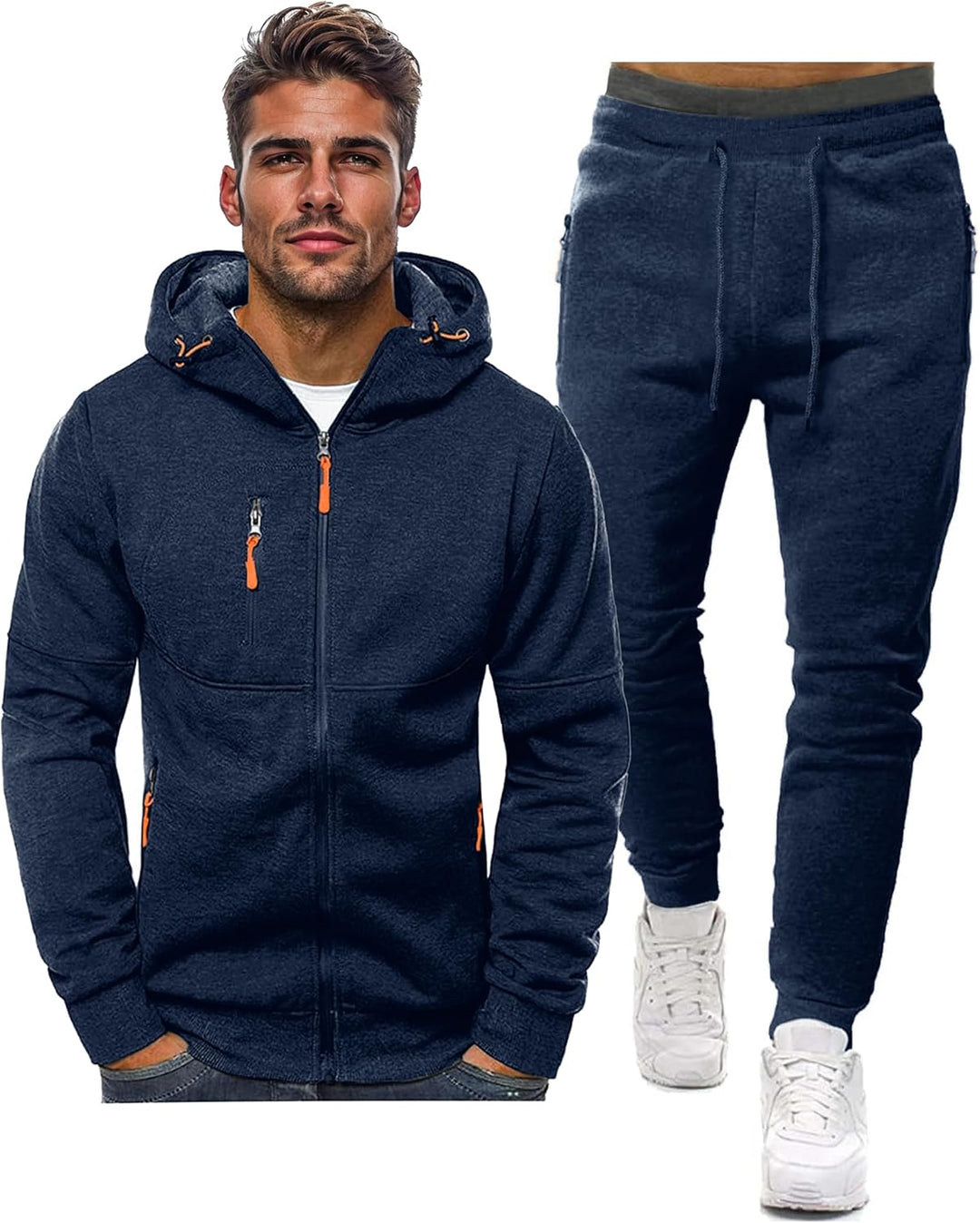 Herren Jogginganzug Kapuzenpullover und Jogginghose Set-Dunkelblau-S-Luzern Mode