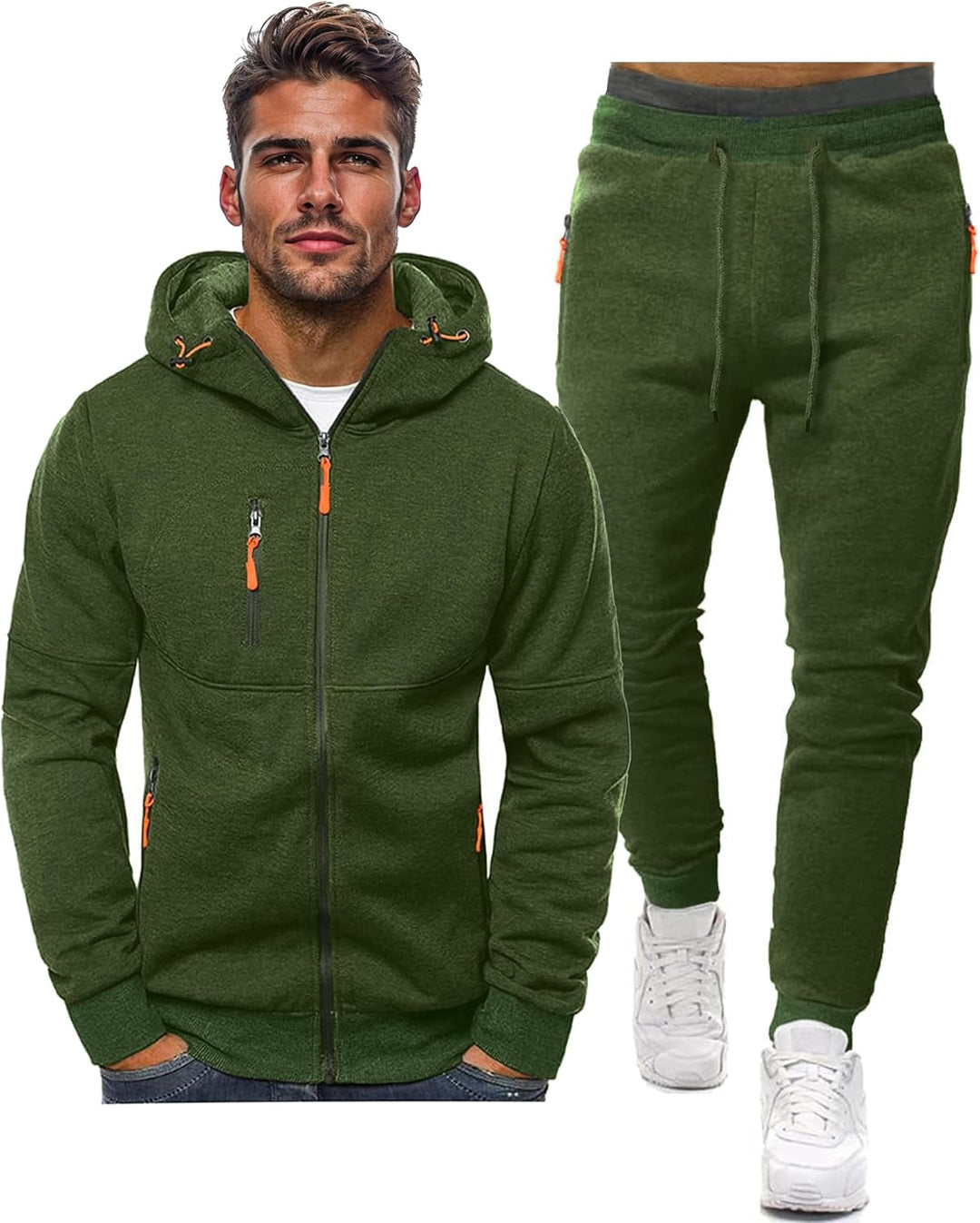 Herren Jogginganzug Kapuzenpullover und Jogginghose Set-Grün-S-Luzern Mode