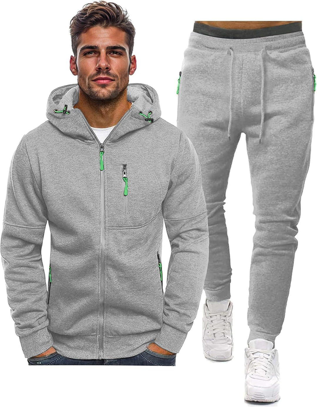 Herren Jogginganzug Kapuzenpullover und Jogginghose Set-Hellgrau-S-Luzern Mode
