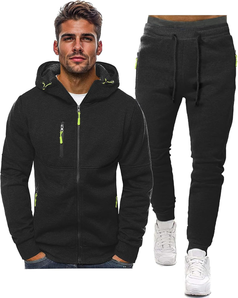 Herren Jogginganzug Kapuzenpullover und Jogginghose Set-Schwarz-S-Luzern Mode