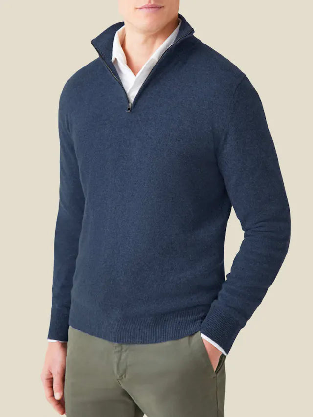 Herren Kaschmir Pullover mit Reißverschluss - Made in Italy-Blau-S-Luzern Mode