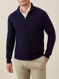 Herren Kaschmir Pullover mit Reißverschluss - Made in Italy-Dunkelblau-S-Luzern Mode