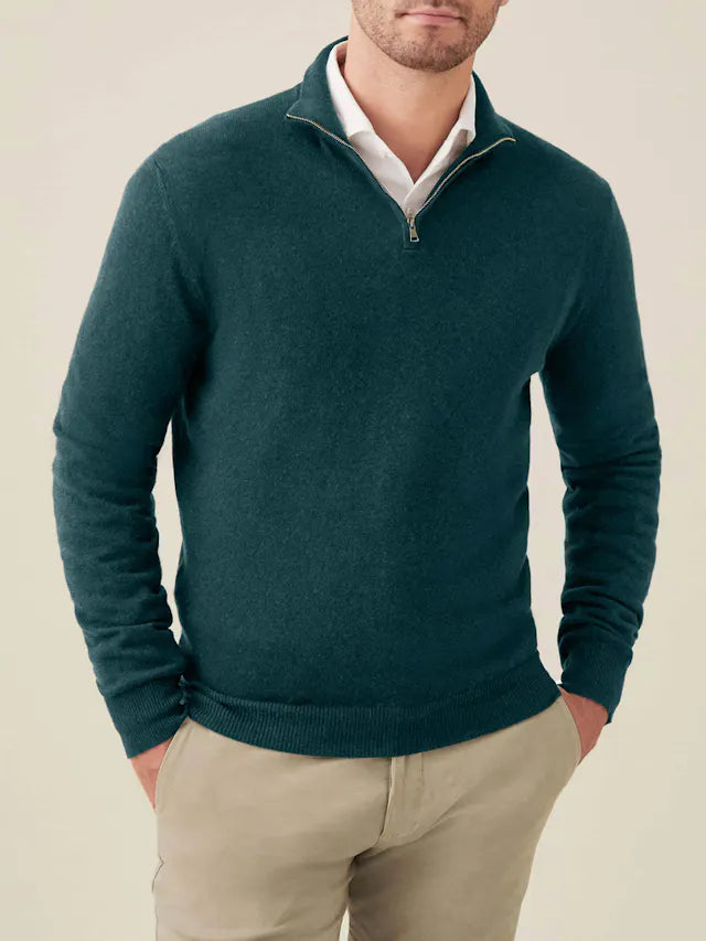 Herren Kaschmir Pullover mit Reißverschluss - Made in Italy-Grün-S-Luzern Mode