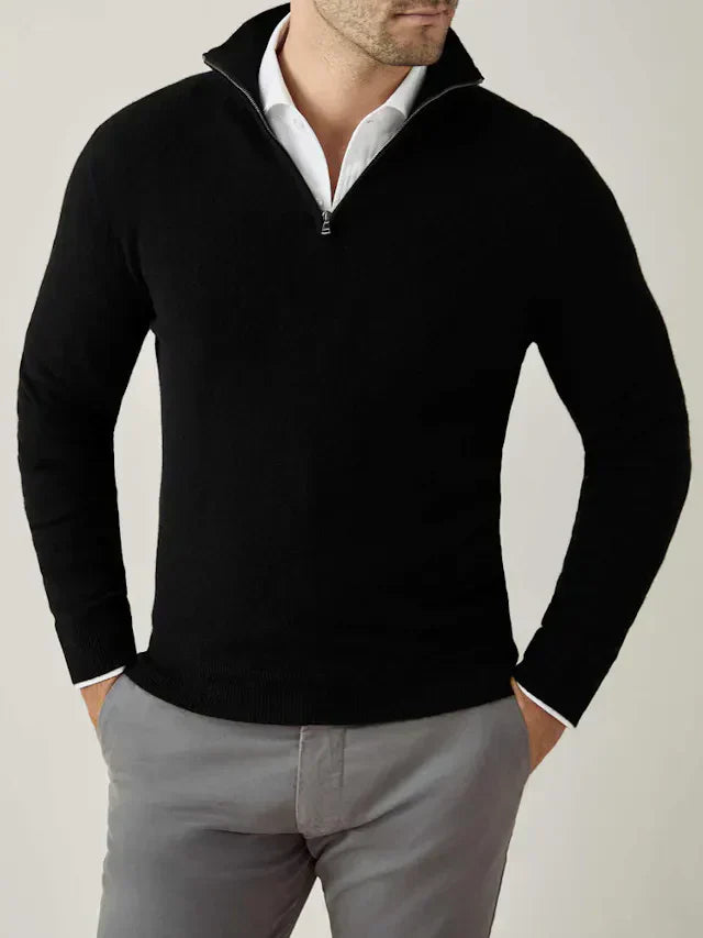 Herren Kaschmir Pullover mit Reißverschluss - Made in Italy-Schwarz-S-Luzern Mode
