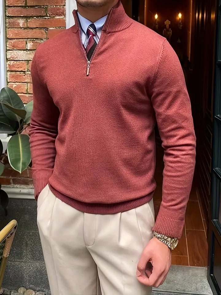 Herren Strickpullover mit Reißverschluss und Stehkragen-Rosa-S-Luzern Mode