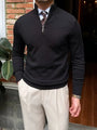 Herren Strickpullover mit Reißverschluss und Stehkragen-Schwarz-S-Luzern Mode