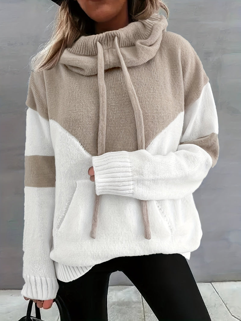 Gemütlicher Damen-Pullover mit Kapuze und Kängurutasche-Beige-S-Luzern Mode