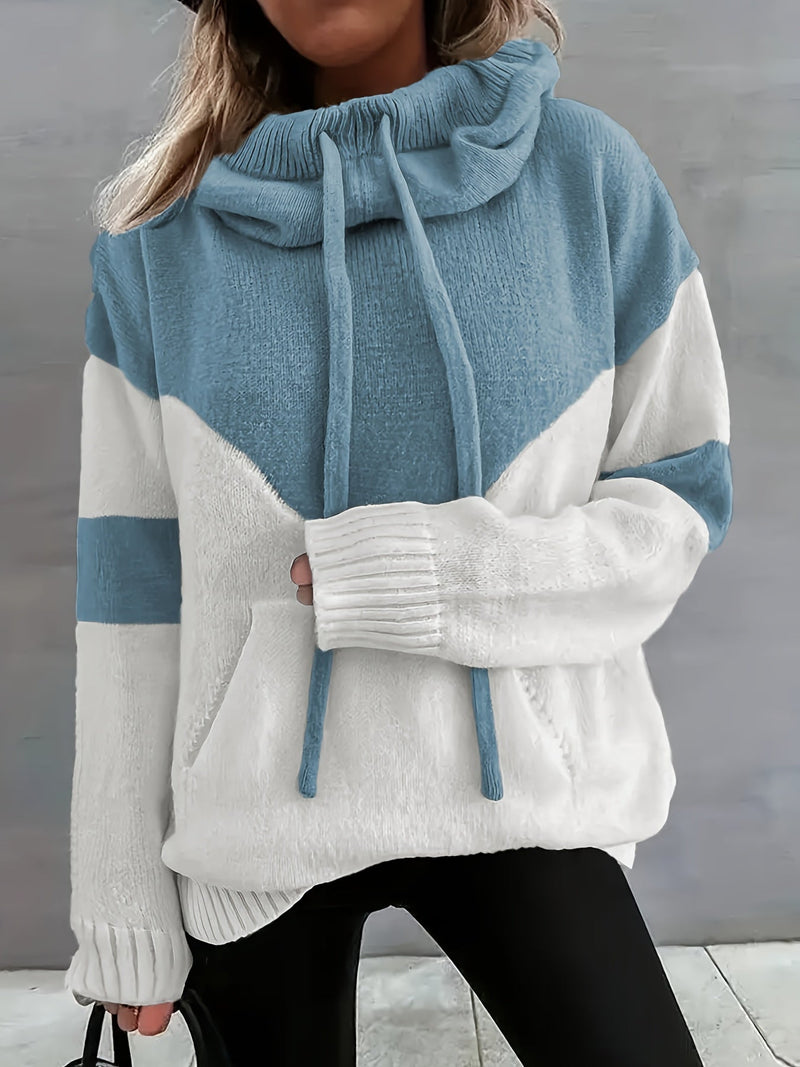 Gemütlicher Damen-Pullover mit Kapuze und Kängurutasche-Blau-S-Luzern Mode