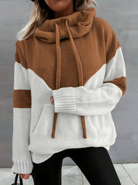 Gemütlicher Damen-Pullover mit Kapuze und Kängurutasche-Braun-S-Luzern Mode