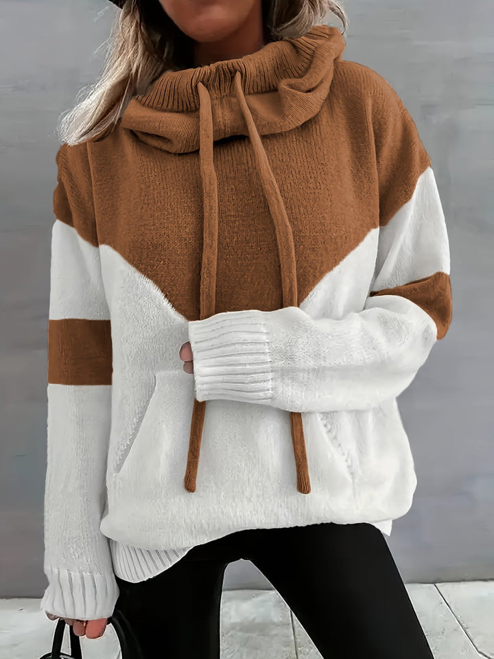 Gemütlicher Damen-Pullover mit Kapuze und Kängurutasche-Braun-S-Luzern Mode