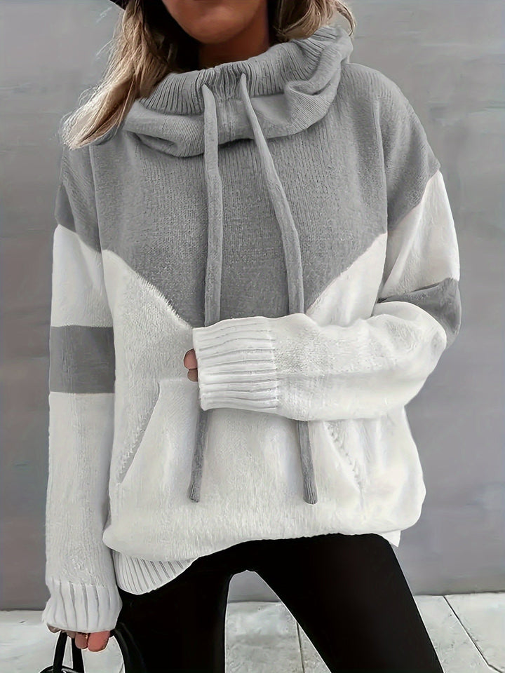 Gemütlicher Damen-Pullover mit Kapuze und Kängurutasche-Grau-S-Luzern Mode