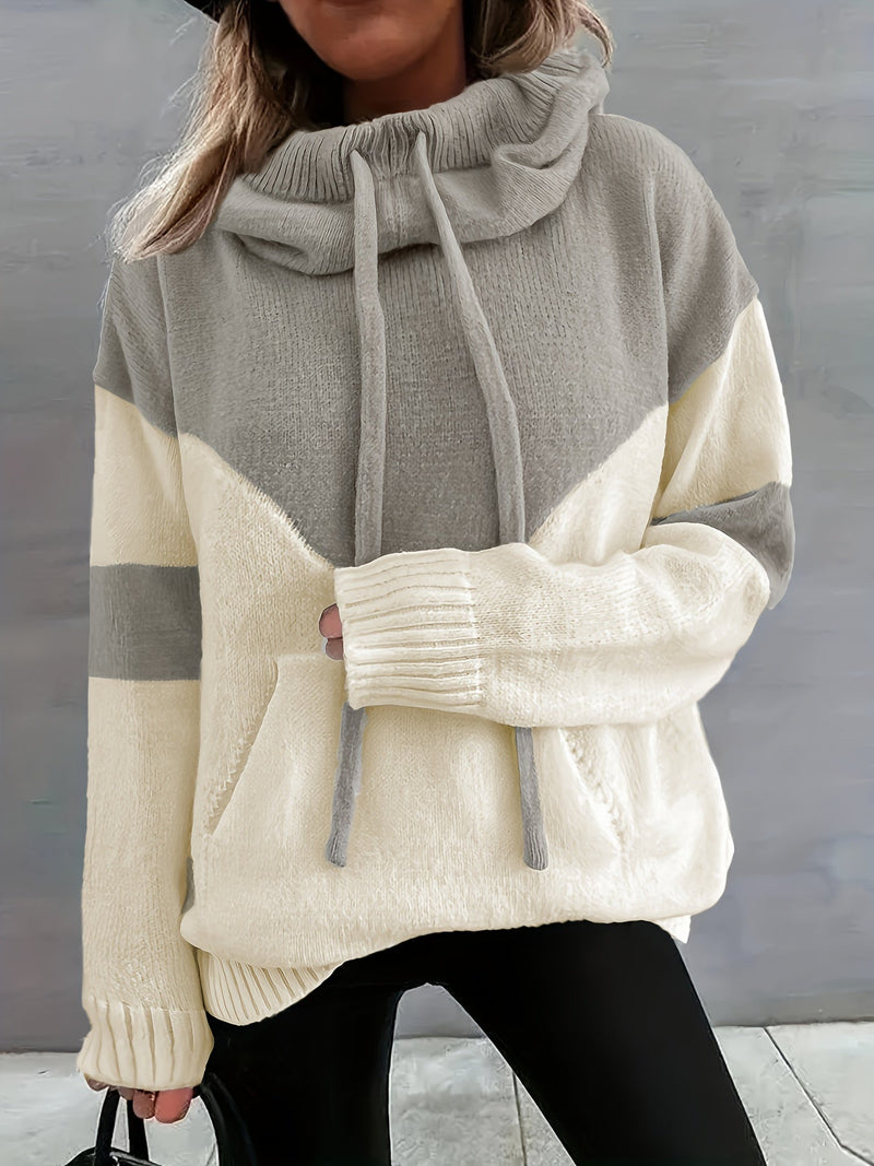 Gemütlicher Damen-Pullover mit Kapuze und Kängurutasche-Khaki-S-Luzern Mode