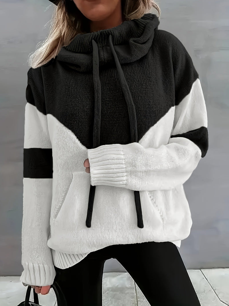 Gemütlicher Damen-Pullover mit Kapuze und Kängurutasche-Schwarz-S-Luzern Mode