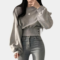 Damen Pullover mit Rundhalsausschnitt und Rippbündchen-Grau-XS-Luzern Mode