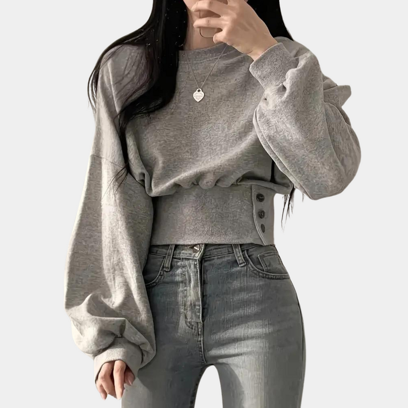Damen Pullover mit Rundhalsausschnitt und Rippbündchen-Grau-XS-Luzern Mode