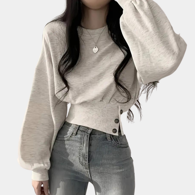 Damen Pullover mit Rundhalsausschnitt und Rippbündchen-Hellgrau-XS-Luzern Mode