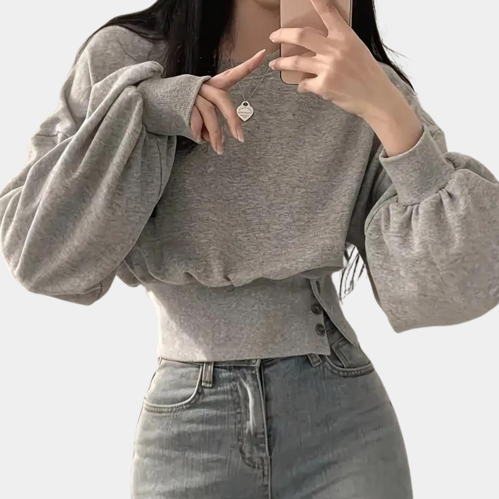 Damen Pullover mit Rundhalsausschnitt und Rippbündchen-Luzern Mode