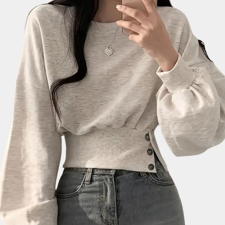 Damen Pullover mit Rundhalsausschnitt und Rippbündchen-Luzern Mode