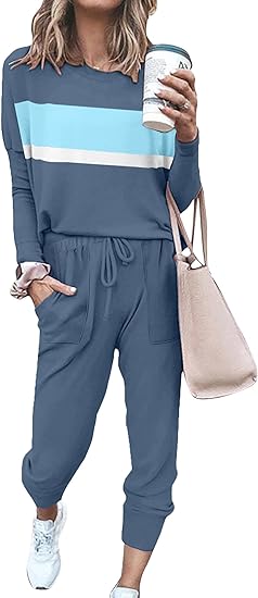Damen Freizeit Jumpsuit mit Taschen und Langarm Design-Blau Gestreift-S-Luzern Mode
