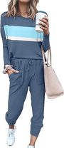 Damen Freizeit Jumpsuit mit Taschen und Langarm Design-Blau Gestreift-S-Luzern Mode