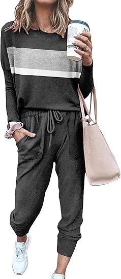 Damen Freizeit Jumpsuit mit Taschen und Langarm Design-Grau/Schwarz Gestreift-S-Luzern Mode