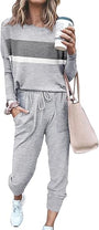 Damen Freizeit Jumpsuit mit Taschen und Langarm Design-Hellgrau Gestreift-S-Luzern Mode