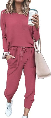 Damen Freizeit Jumpsuit mit Taschen und Langarm Design-Knalliges Rosa-S-Luzern Mode
