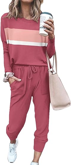 Damen Freizeit Jumpsuit mit Taschen und Langarm Design-Rosa Gestreift-S-Luzern Mode