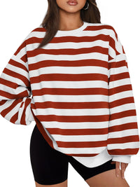 Oversized Damen Sweatshirt - Bequemes Freizeit Oberteil für Stil und Komfort-Braun/Weiß-S-Luzern Mode