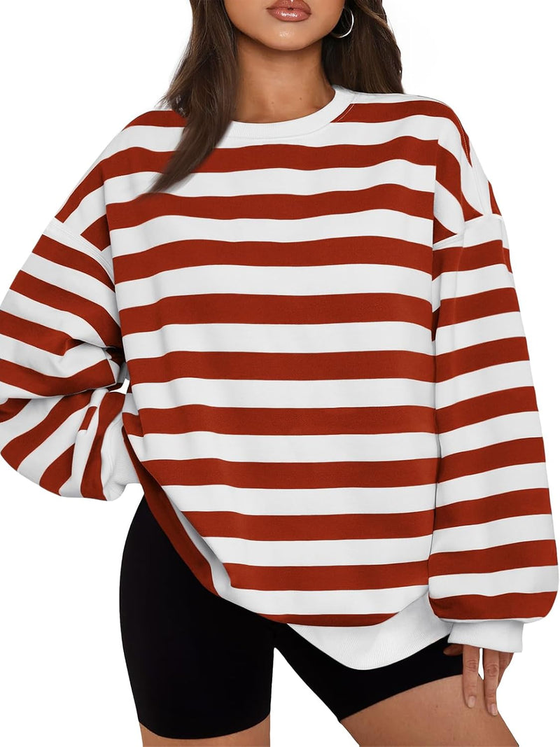 Oversized Damen Sweatshirt - Bequemes Freizeit Oberteil für Stil und Komfort-Braun/Weiß-S-Luzern Mode