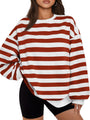 Oversized Damen Sweatshirt - Bequemes Freizeit Oberteil für Stil und Komfort-Braun/Weiß-S-Luzern Mode