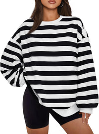 Oversized Damen Sweatshirt - Bequemes Freizeit Oberteil für Stil und Komfort-Schwarz/Weiß-S-Luzern Mode