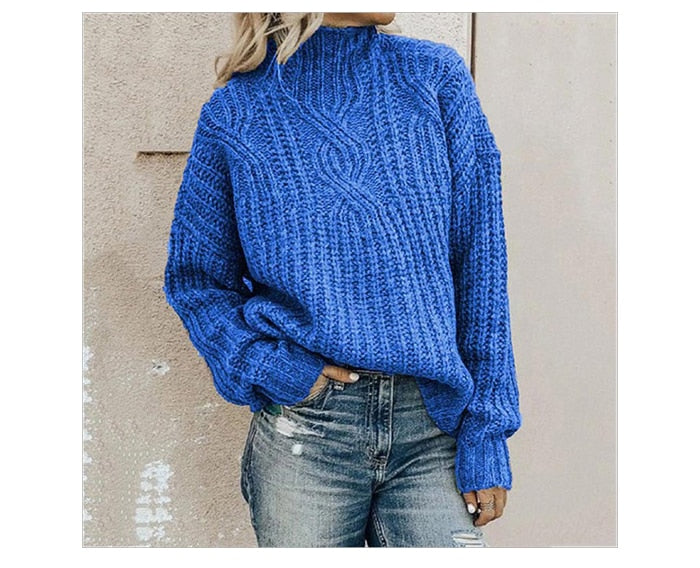 Damen Strickpullover mit Zopfmuster - Modischer Look-Blauw-XS-Luzern Mode