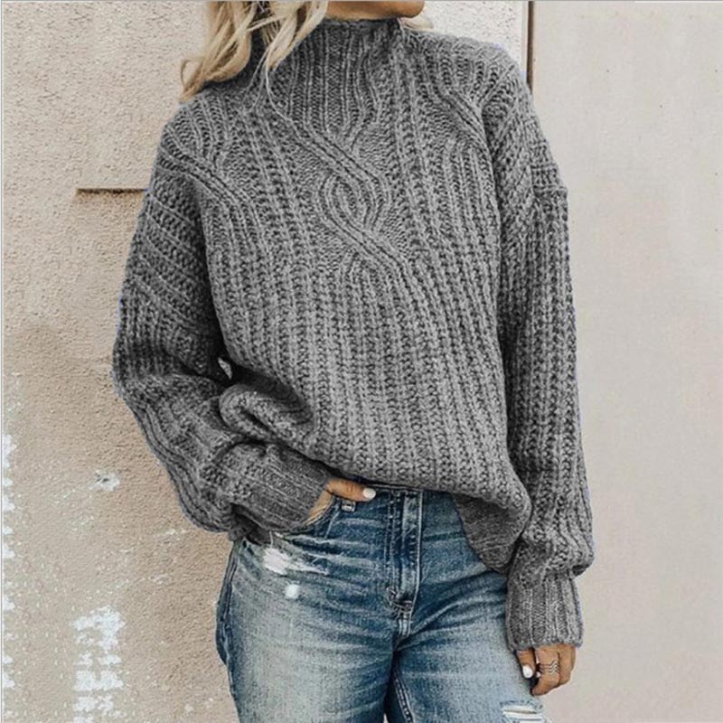 Damen Strickpullover mit Zopfmuster - Modischer Look-Grijs-XS-Luzern Mode