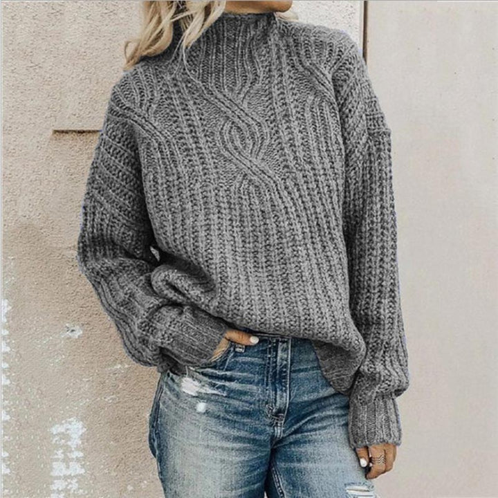 Damen Strickpullover mit Zopfmuster - Modischer Look-Grijs-XS-Luzern Mode