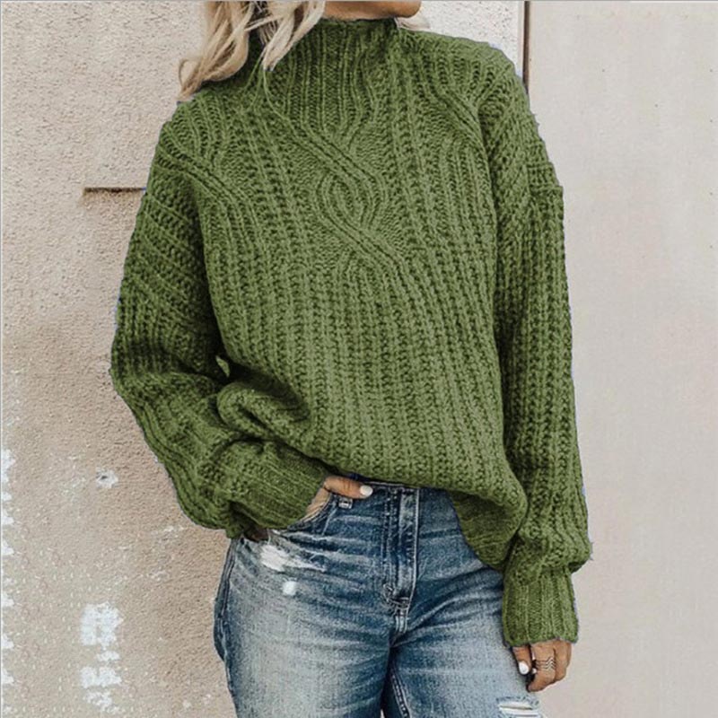 Damen Strickpullover mit Zopfmuster - Modischer Look-Grün-XS-Luzern Mode