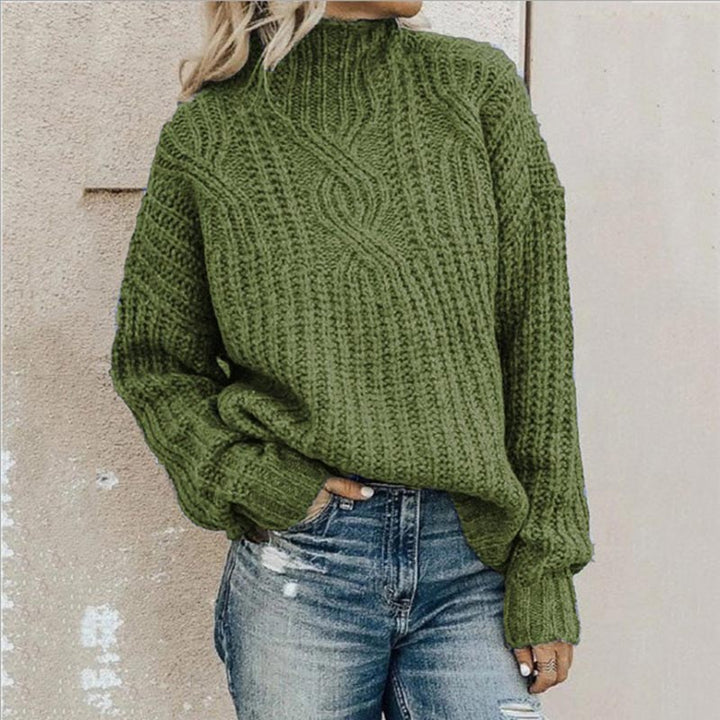 Damen Strickpullover mit Zopfmuster - Modischer Look-Grün-XS-Luzern Mode
