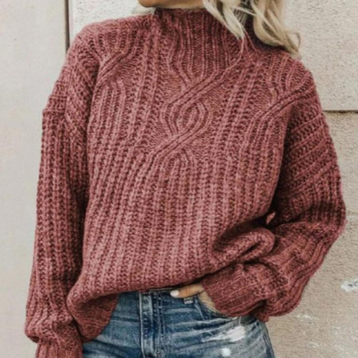 Damen Strickpullover mit Zopfmuster - Modischer Look-Rosa-XS-Luzern Mode