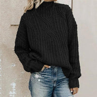 Damen Strickpullover mit Zopfmuster - Modischer Look-Schwarz-XS-Luzern Mode