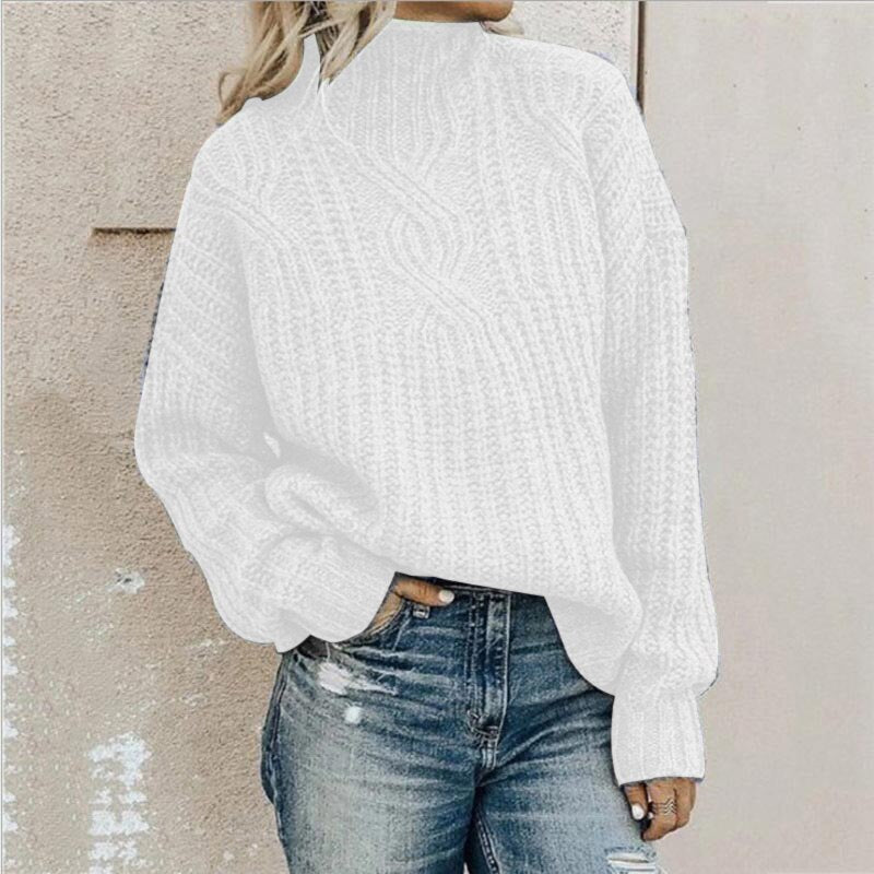 Damen Strickpullover mit Zopfmuster - Modischer Look-Weiß-XS-Luzern Mode