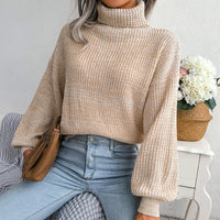 Damen Rollkragenpullover Strickmode Herbst Winter Outfit-Aprikose-S-Luzern Mode