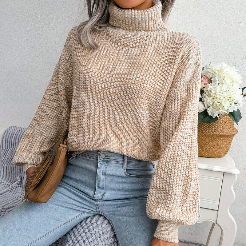 Damen Rollkragenpullover Strickmode Herbst Winter Outfit-Aprikose-S-Luzern Mode