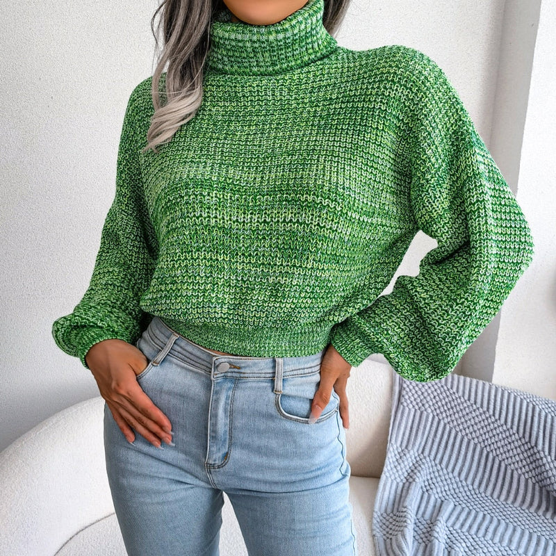 Damen Rollkragenpullover Strickmode Herbst Winter Outfit-Grün-S-Luzern Mode