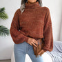 Damen Rollkragenpullover Strickmode Herbst Winter Outfit-Orange-S-Luzern Mode