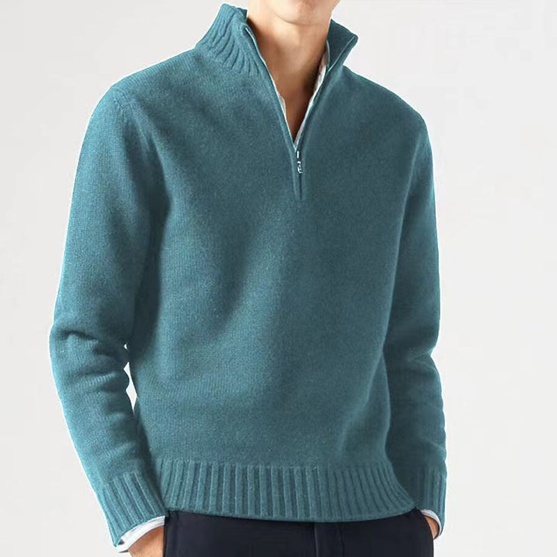 Herren Winterpullover mit Reißverschluss und Stehkragen-Blau-M-Luzern Mode