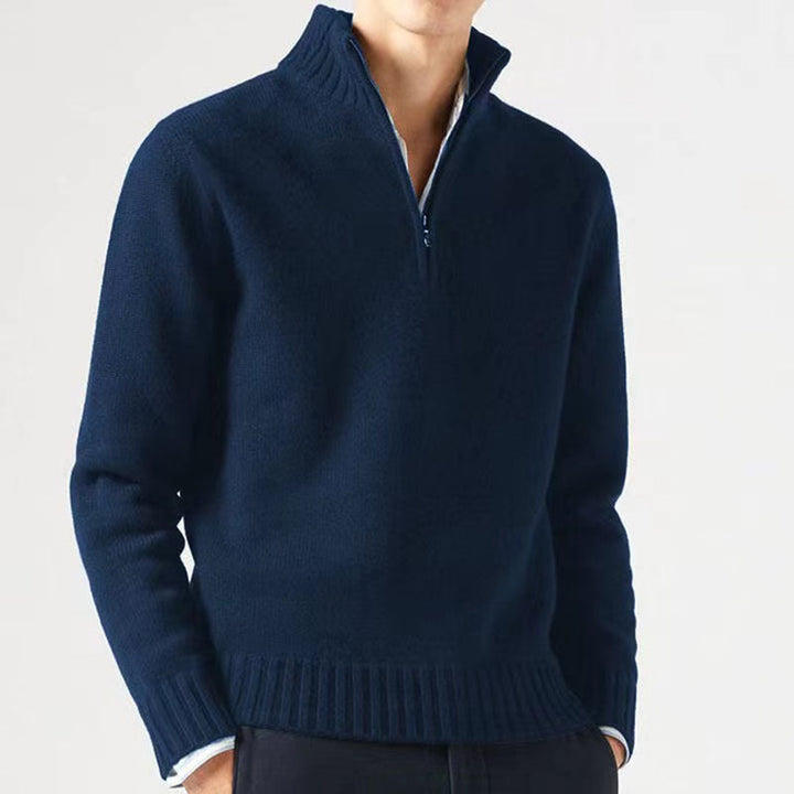 Herren Winterpullover mit Reißverschluss und Stehkragen-Dunkelblau-M-Luzern Mode