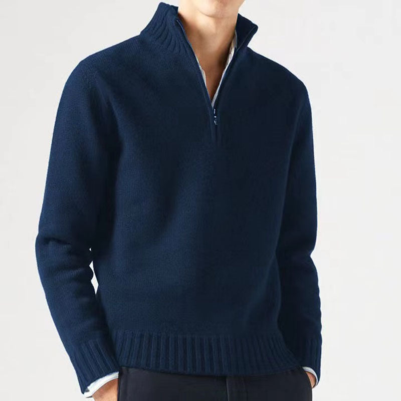 Herren Winterpullover mit Reißverschluss und Stehkragen-Dunkelblau-M-Luzern Mode