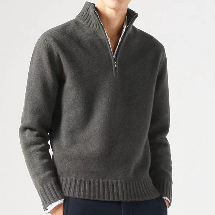 Herren Winterpullover mit Reißverschluss und Stehkragen-Grau-M-Luzern Mode